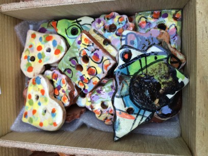 Lovely, bright different ceramic buttons - look great with leather thongs as necklaces