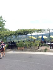 Terrace of Cafe De France Lacoste with its view towards Bonnieux