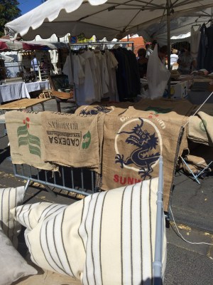 Great old iron-work day beds & colourful grain sacks - quick find me a sewing machine!!