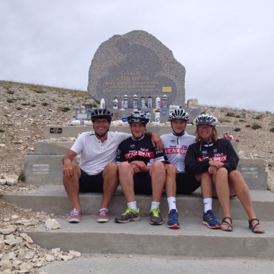 By the Tommy Simpson Memorial on the way down from the summit of Mont Ventoux